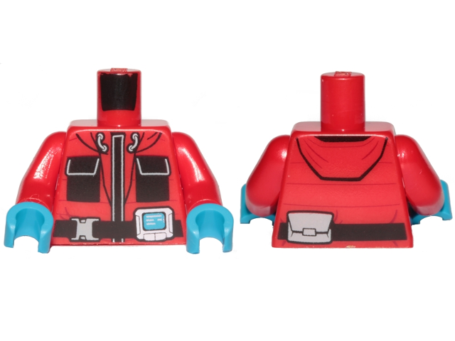 Torso Jacket with Monitor Device and Black Pockets Pattern / Red Arms / Dark Azure Hands