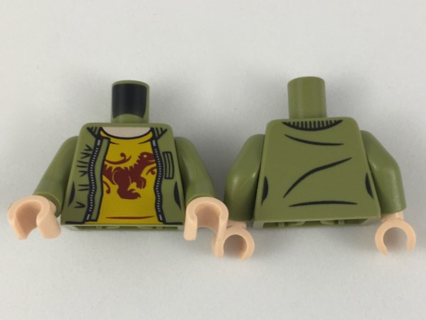 Torso Female Jacket with Silver Zipper, Light Nougat Neck, Bright Light Orange Shirt with Dark Red Raptor Pattern / Olive Green Arms / Light Nougat Hands