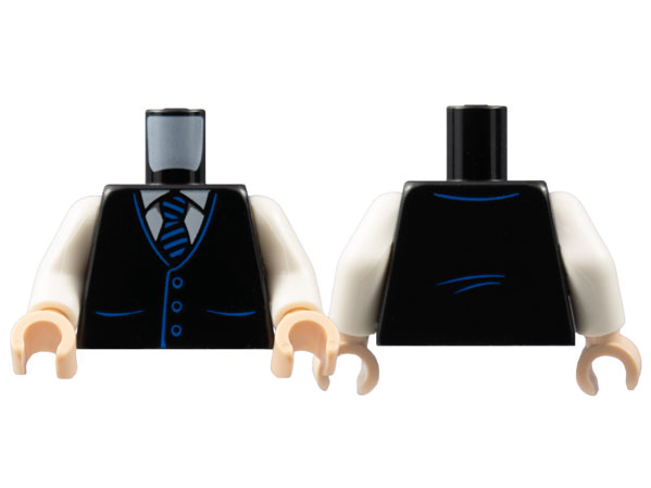 Torso Vest with Pockets and Buttons over White Shirt, Tie with Blue Stripes, Back Creases Pattern / White Arms / Light Nougat Hands