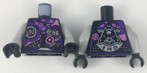 Torso Female SOG Jacket, Dark Purple Scarf, Silver and Dark Pink Details Pattern / Light Bluish Gray Arms / Black Hands