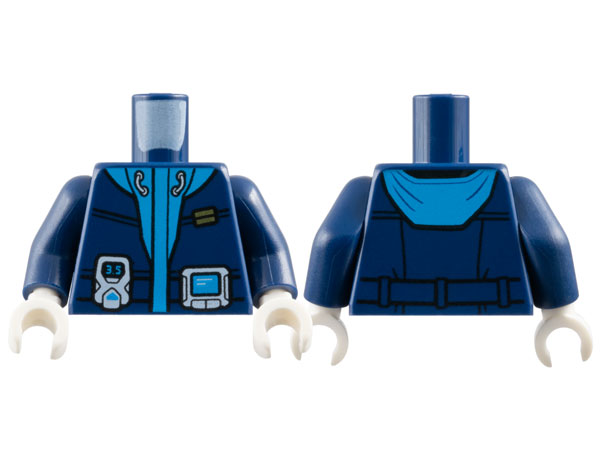 Torso Jacket with Dark Azure Trim and Hood, Gold Bars Insignia, White Monitor and Device with Screen Pattern / Dark Blue Arms / White Hands