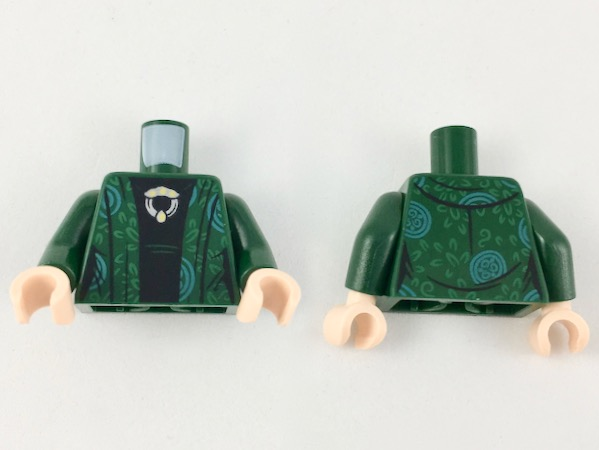Torso Female Robe with Green and Bright Light Blue Design, Black Shirt with Silver and Gold Brooch Pattern / Dark Green Arms / Light Nougat Hands