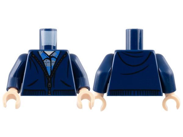 Torso Hoodie with Silver Zipper over Blue and Dark Bluish Gray Plaid Shirt, Light Nougat Neck Pattern / Dark Blue Arms / Light Nougat Hands