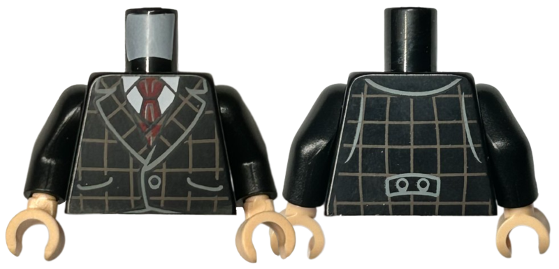 Torso Suit Jacket with Dark Tan Checkered Lines over Dark Red Vest and White Shirt with Collar, Tie Pattern / Black Arms / Light Nougat Hands