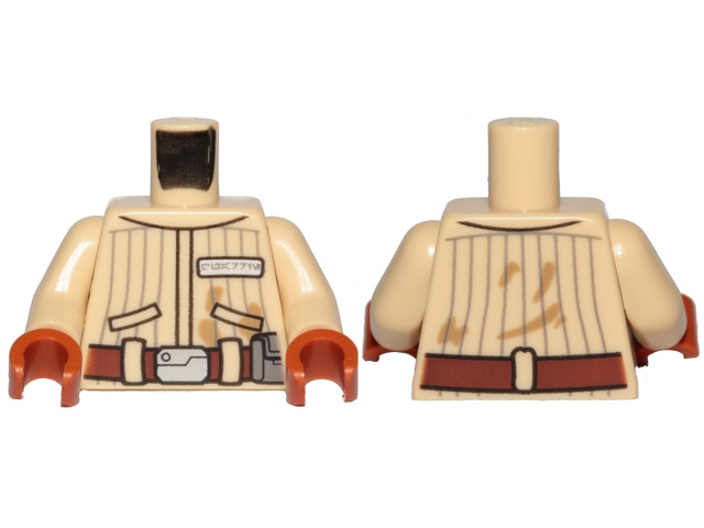 Torso SW Jacket with Vertical Stripes, Reddish Brown Belt, Badge with Alien Letters Pattern (Quarrie) / Tan Arms / Dark Orange Hands