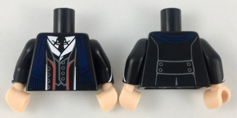 Torso Suit Jacket, Vest and Tie, Red Trim, Dark Blue Scarf Pattern / Black Arms with White Lines Pattern / Light Nougat Hands