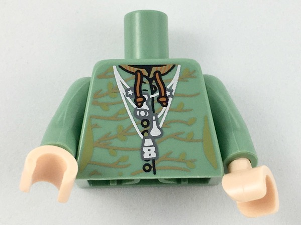 Torso Female Robe with Buttons and Medium Nougat Branches with Olive Green Leaves, Silver Necklaces Pattern / Sand Green Arms / Light Nougat Hands