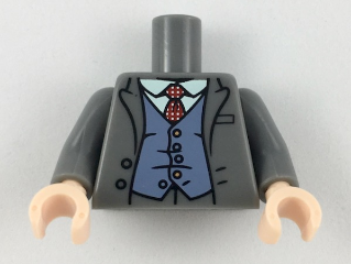 Torso Jacket, White Shirt, Red Tie with White Spots, Sand Blue Vest Pattern / Dark Bluish Gray Arms / Light Nougat Hands
