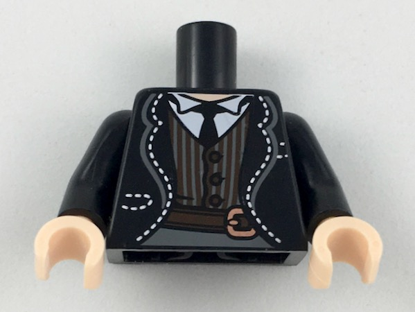 Torso Jacket with White Stitching, White Shirt, Black Tie, Dark Brown Striped Vest and Belt Pattern / Black Arms / Light Nougat Hands