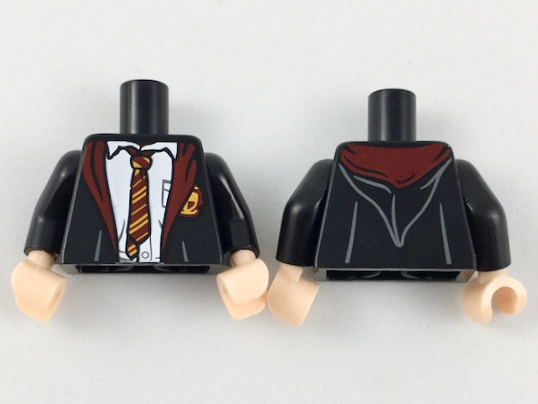 Torso Hogwarts Robe over White Shirt, Dark Red and Bright Light Orange Rumpled Tie and Trim Pattern / Black Arms / Light Nougat Hands