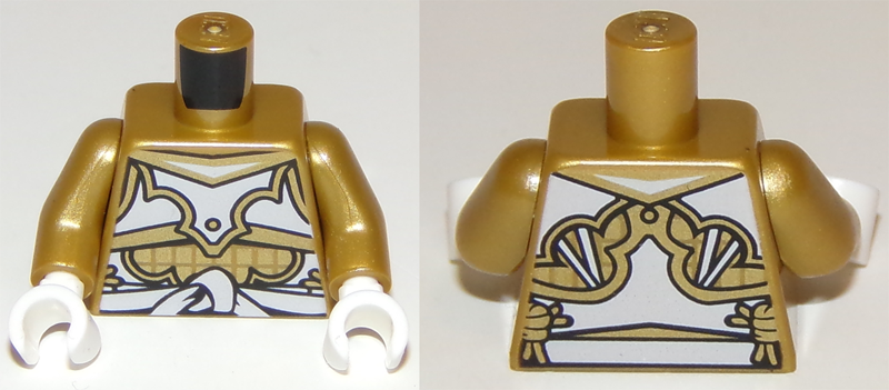 Torso Ninjago Armor White and Gold with White Sash Pattern / Pearl Gold Arms / White Hands