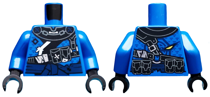 Torso Ninjago Armor Tattered with Dark Blue Sash Pattern / Blue Arms / Black Hands