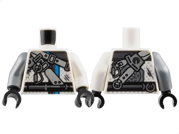 Torso Ninjago Belts and Carabiner on Ring Pattern / White Arm Left / Flat Silver Arm Right / Black Hands
