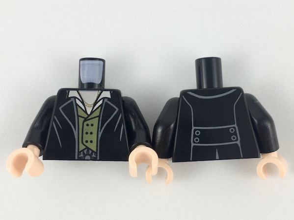 Torso Coat with Lapels, Gold Necklace, White Collar, Olive Green Vest Pattern / Black Arms / Light Nougat Hands