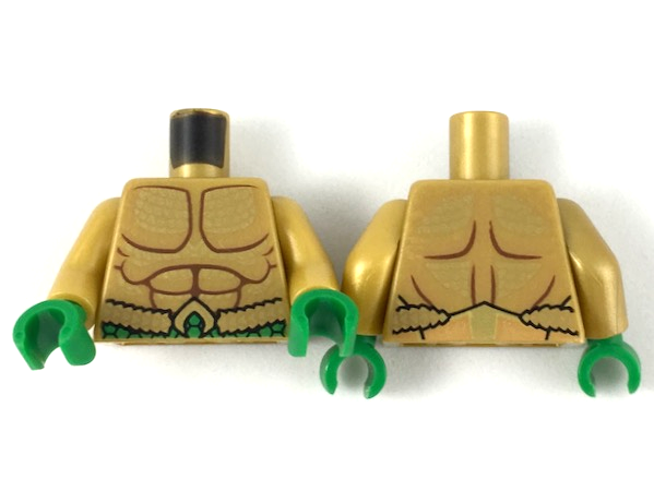 Torso Bare Chest with Muscles Outline, Gold Scales and Green Belt Pattern / Pearl Gold Arms / Green Hands