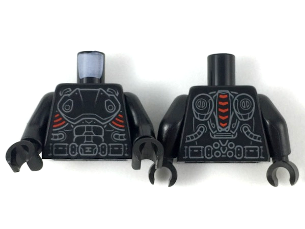 Torso Armor with Dark Bluish Gray Gear and Belt Outlines, Red Curves at Sides Pattern / Black Arms / Black Hands