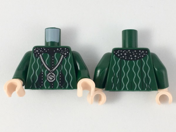 Torso Black Collar with Silver Stars, White Curvy Lines, Silver Locket with 'S' Pattern / Dark Green Arms / Light Nougat Hands