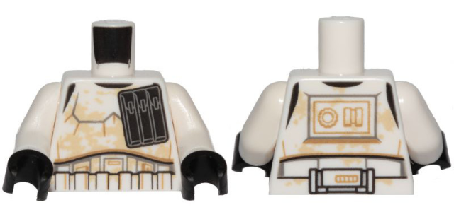 Torso SW Armor Stormtrooper, Wide Black Ammo Pouch and Tan Dirt Stains Pattern / White Arms / Black Hands