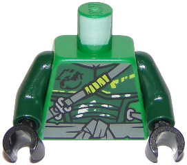 Torso Ninjago Armor with Sash, Straps and Pouches Pattern / Dark Green Arms / Black Hands