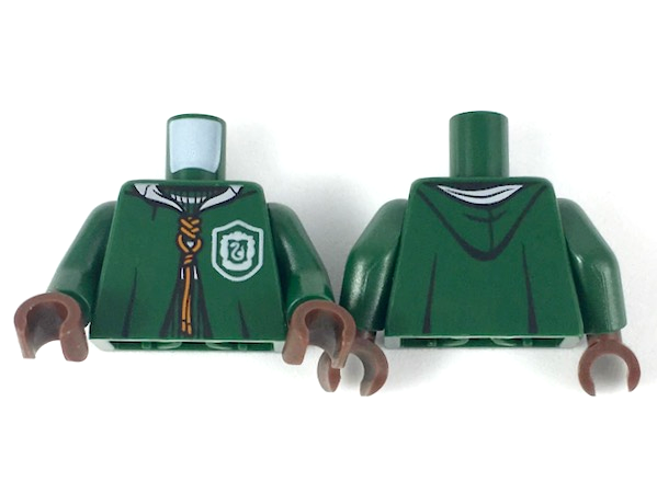 Torso Hooded Robe over Sweater, White Collar, Dark Orange Laces, Slytherin Crest Pattern / Dark Green Arms / Dark Brown Hands
