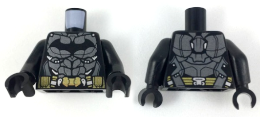 Torso Armor with Black Bat Logo, Pearl Dark Gray Breastplate, Gold Utility Belt Pattern / Black Arms / Black Hands