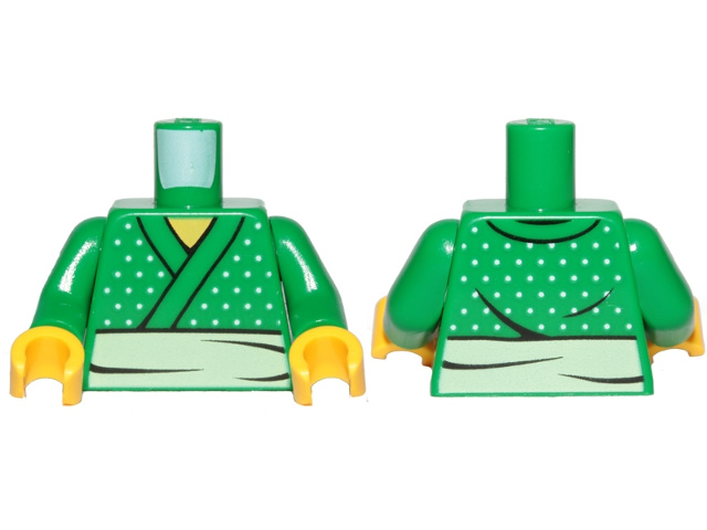Torso Ninjago Kimono with White Belt and Dots Pattern / Green Arms / Yellow Hands