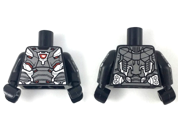 Torso Dark Silver and Silver Armor Plates with Red Trim and Arc Reactor Pattern / Black Arms with Dark Silver and Silver Armor, '004', Star in Circle Pattern / Black Hands