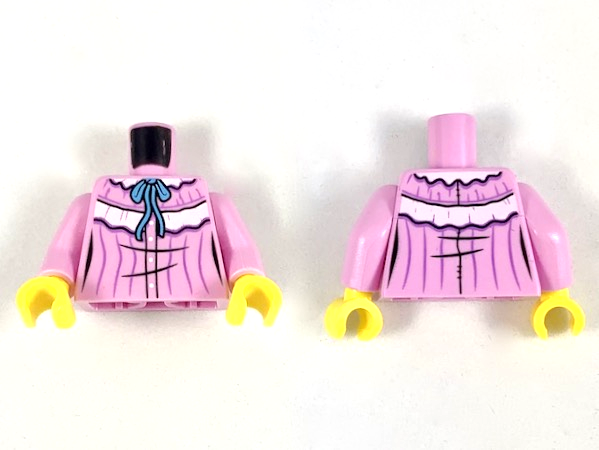 Torso Nightgown with Medium Blue Ribbon Pattern / Bright Pink Arms / Yellow Hands