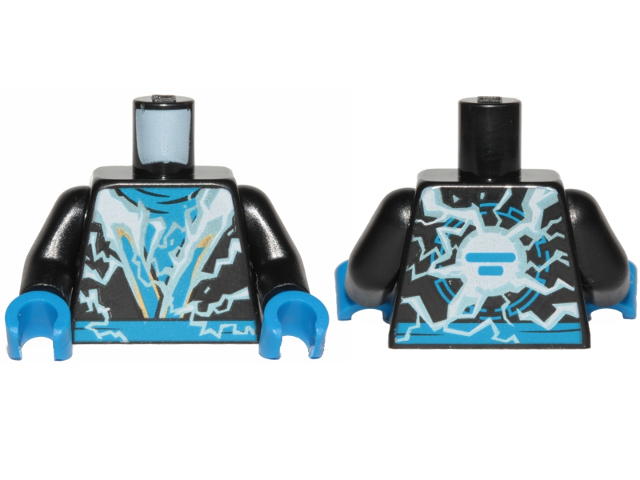 Torso Ninja Robe with Blue Belt and Sash and Spinjitzu Lightning Burst Pattern / Black Arms / Blue Hands