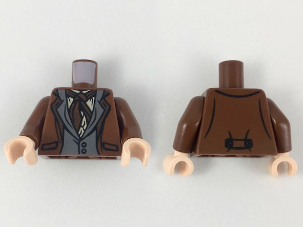 Torso Harry Potter Suit, Dark Bluish Gray Vest, Dark Brown Ascot, Tan Shirt Pattern / Reddish Brown Arms / Light Nougat Hands
