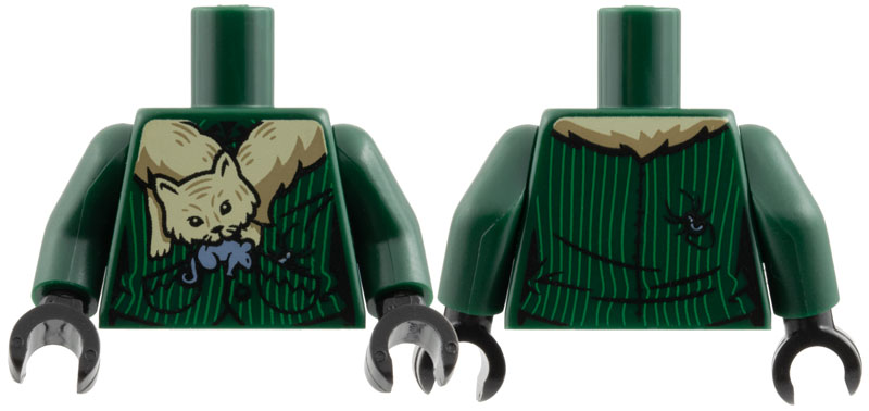 Torso Harry Potter Pinstripe Jacket with Cat Holding Mouse Shawl and Spider on Back Pattern / Dark Green Arms / Black Hands