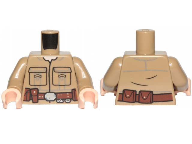 Torso SW Shirt Front Seamed with Patch Pockets, Reddish Brown Belt Pattern (Luke Skywalker) / Dark Tan Arms / Light Nougat Hands