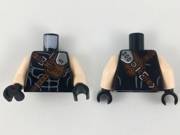 Torso Reddish Brown and Silver Crossbelt Pattern / Light Nougat Arms / Black Hands