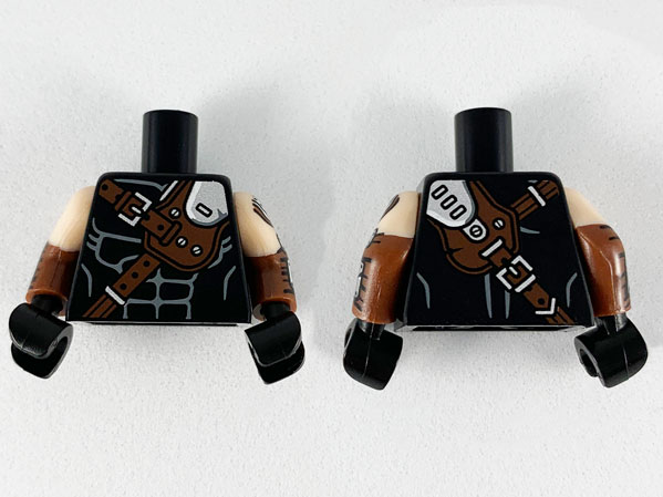 Torso Reddish Brown and Silver Crossbelt Pattern / Reddish Brown Arms with Light Nougat Short Sleeves, Silver Plates Pattern / Black Hands