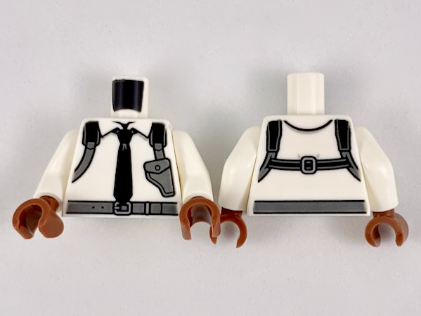 Torso Shirt with Black Tie and Dark Bluish Gray Shoulder Holster Pattern / White Arms / Reddish Brown Hands