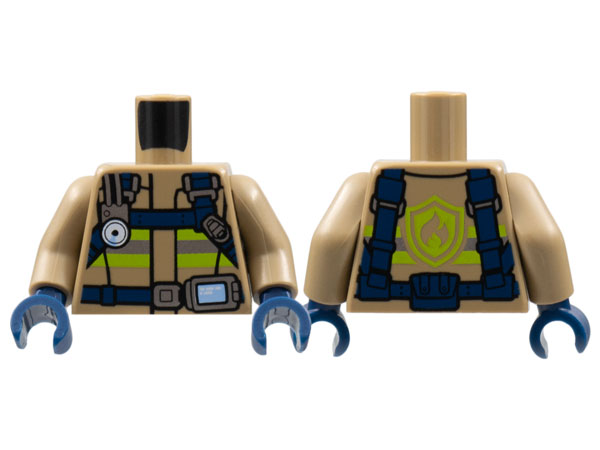 Torso Fire Reflective Stripes with Heavy Duty Utility Belt and Fire Logo on Back Pattern / Dark Tan Arms / Dark Blue Hands