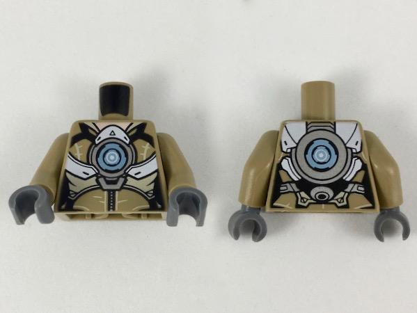 Torso Female Armor with White Panels, Silver Large Circle and Belt Pattern / Dark Tan Arms / Dark Bluish Gray Hands