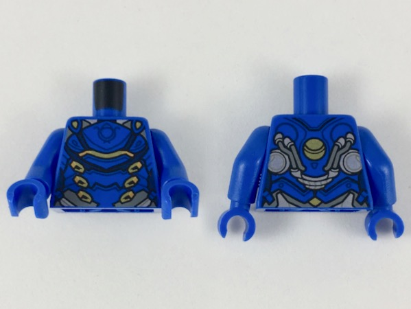 Torso Female Armor, Black Panel Lines, Gold and Copper Highlights Pattern / Blue Arms / Blue Hands