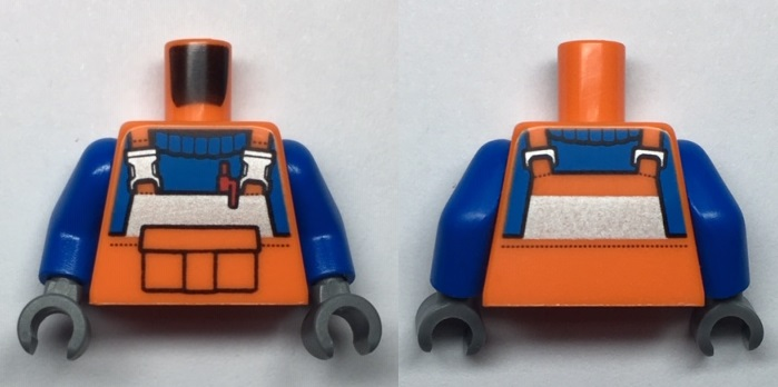 Torso Construction with Reflective Stripe and Buckles, Front Pouch and Red Pen, Blue Shirt Pattern / Blue Arms / Dark Bluish Gray Hands