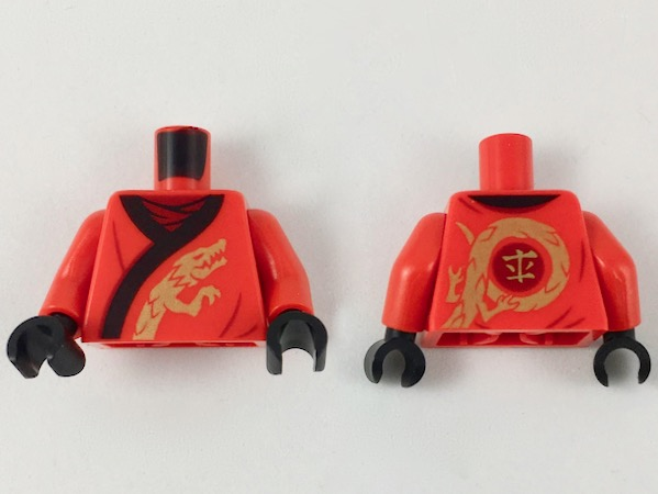 Torso Ninjago Robe with Black Hem and Gold Dragon Pattern / Red Arms / Black Hands