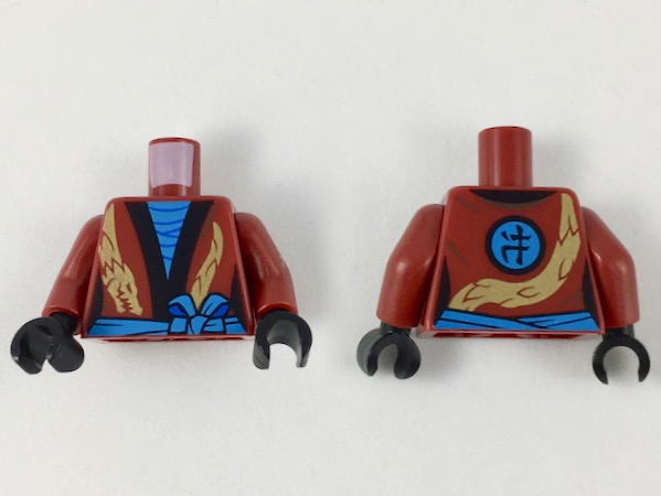 Torso Female Robe, Dark Azure Shirt and Sash, Black Hems, Gold Dragon Pattern / Dark Red Arms / Black Hands