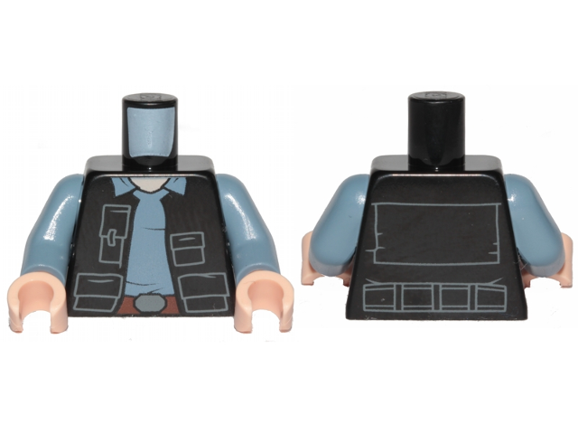 Torso SW Vest Open with Pockets over Sand Blue Shirt with Collar, Reddish Brown Belt with Dark Bluish Gray Buckle, Light Nougat Neck Pattern / Sand Blue Arms / Light Nougat Hands