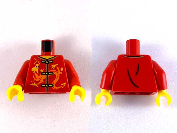 Torso Robe with Orange and Yellow Dragon, Gold Trim and 3 Clasps Pattern / Red Arms / Yellow Hands