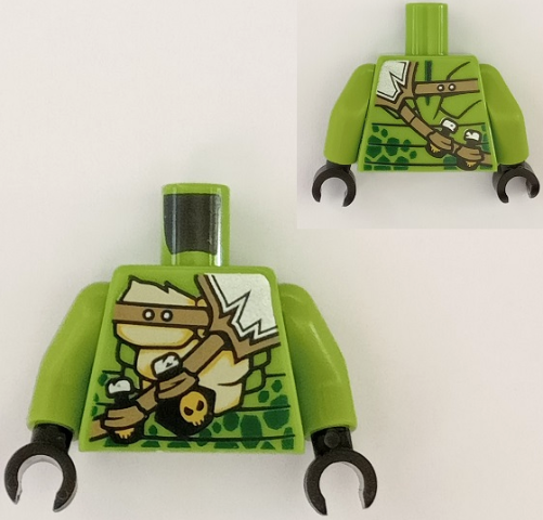 Torso Ninjago Snake with Green Scales, Dark Tan Shoulder Belt and Black Vials with Skull Pattern / Lime Arms / Black Hands