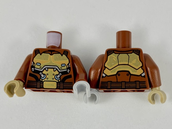 Torso Shirt with Collar, Gold Breastplate with Silver Tubes Pattern / Reddish Brown Arms / Light Bluish Gray Hand Left / Dark Tan Hand Right