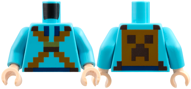 Torso Pixelated Hoodie with Ties and Crossed Straps on Front, Backpack with Creeper Face on Back Pattern / Medium Azure Arms / Light Nougat Hands