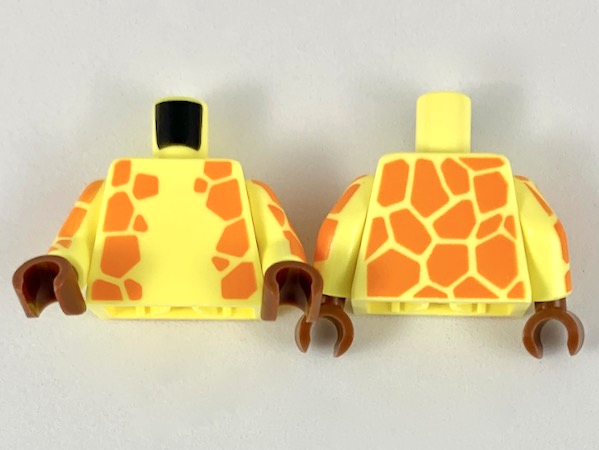 Torso Animal Print Orange Giraffe Spots Pattern / Bright Light Yellow Arms with Orange Giraffe Spots Pattern / Reddish Brown Hands