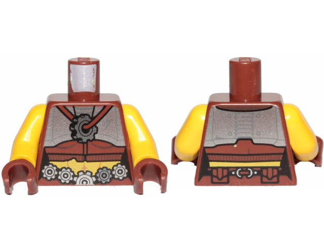 Torso Female, Flat Silver Chest Plate, Gears Belt and Necklace Pattern / Yellow Arms / Reddish Brown Hands