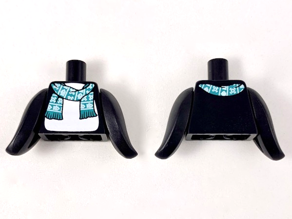 Torso with White Stomach, Dark Turquoise Scarf with Snowflakes and Fish Pattern / Black Flippers
