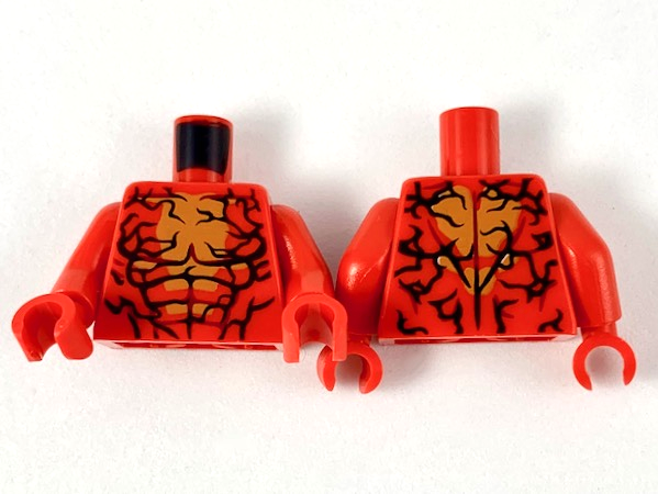 Torso Bare Chest with Medium Nougat Center, Dark Red Muscles Outline, and Black Jagged Lines Pattern / Red Arms / Red Hands